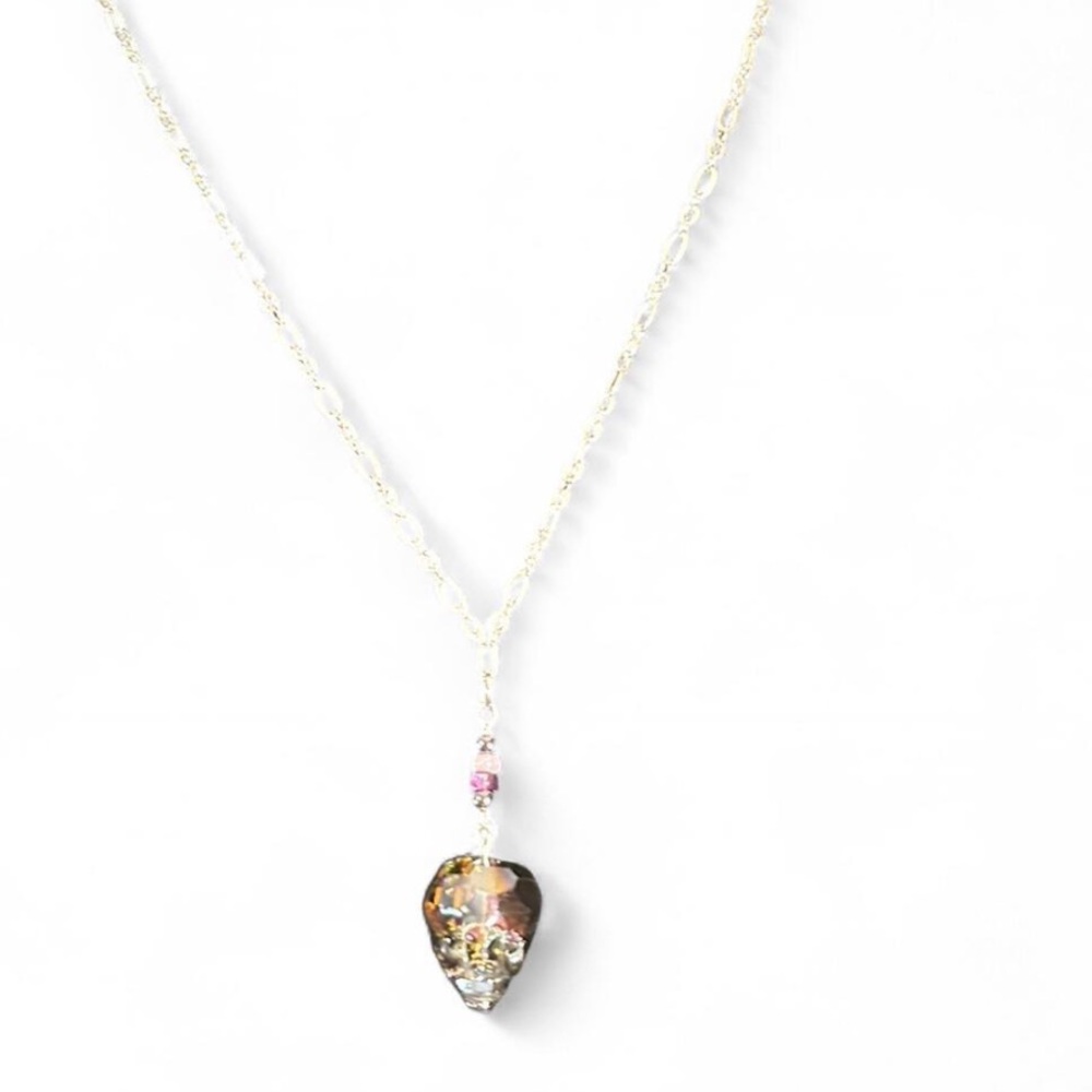 Silver Chain Necklace‎ with Iridescent Skull Pendant